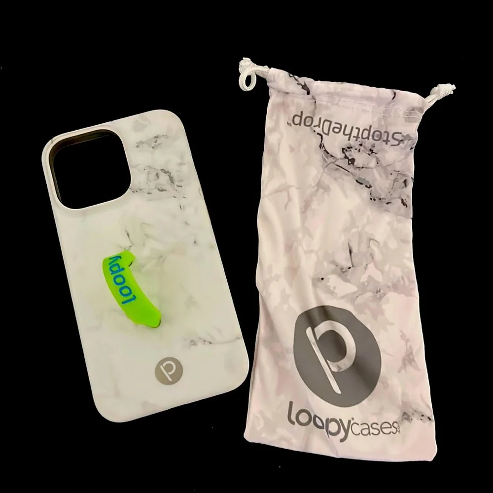 Loopy Case 13pro White Marble Phone Case with Lime Green Loopy